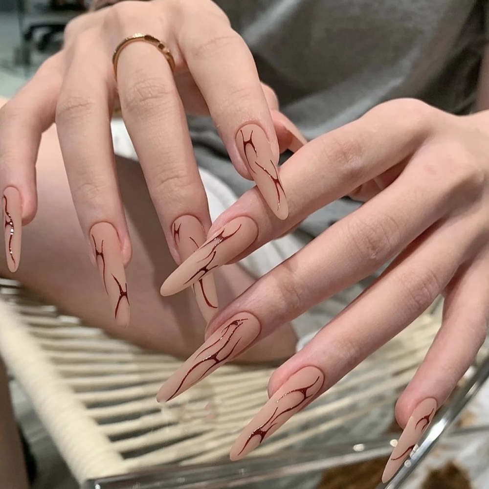 Elegant Nude and Red Press-On Nails